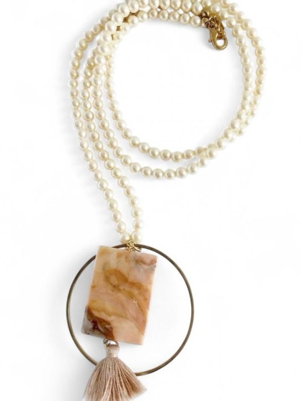 NWOT Faux Pearl Necklace with Tassel Pendant